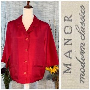 Field Manor ruby red 3/4 sleeve shirt/jacket.